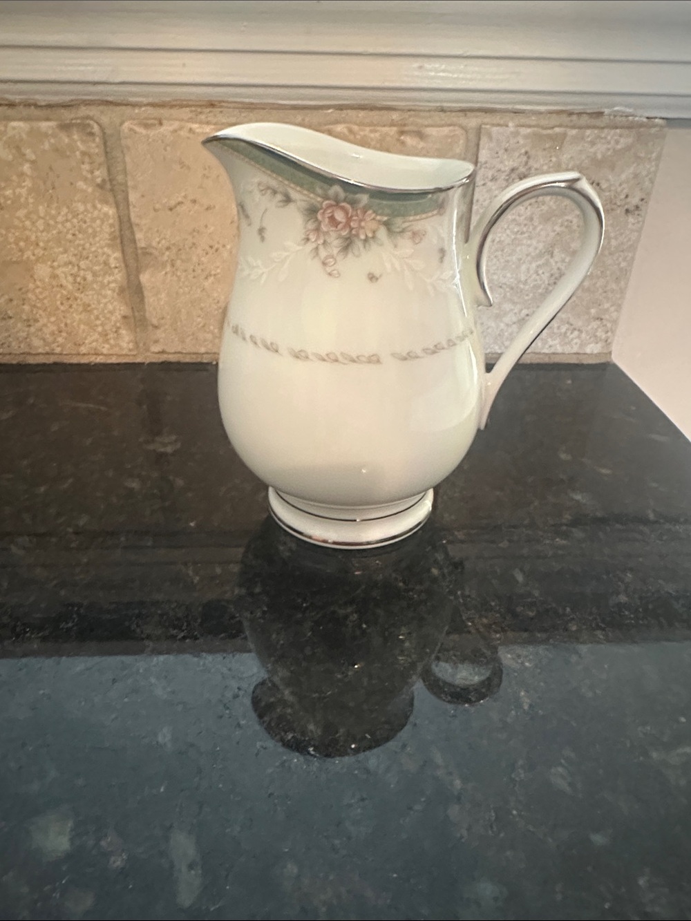 Noritake White Porcelain Floral Creamer with Pink and Green Accents